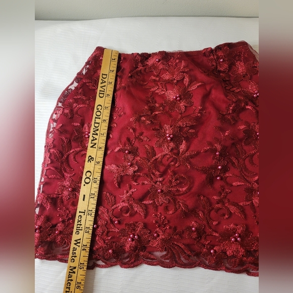 Lucy in the Sky Merlot Bel-air Pearl Lace Embroidered Beaded Floral Mini Skirt S - Picture 7 of 10